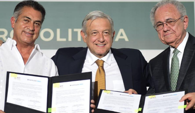 No México, o governo nacional e o Estado de Nuevo León assinam acordo visando implantar trem metropolitano para o aeroporto de Monterrey