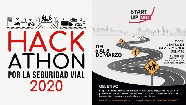 Una iniciativa del Ministerio de Transportes y Comunicaciones (MTC) de Perú y la Universidad Nacional de Ingeniería (UNI), el Hackathon por la Seguridad Vial 2020 está programado del 6 al 8 de marzo en Lima